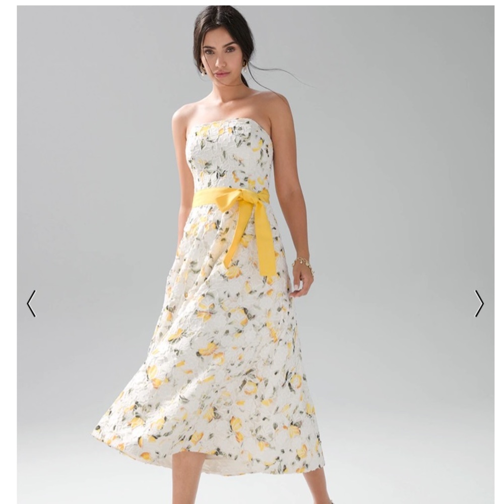 NEW! WHBM Lemon & Lace Strapless Midi Formal Dress Size 4